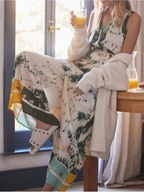 Anthropologie NWT Green and Yellow Patterned Jumpsuit